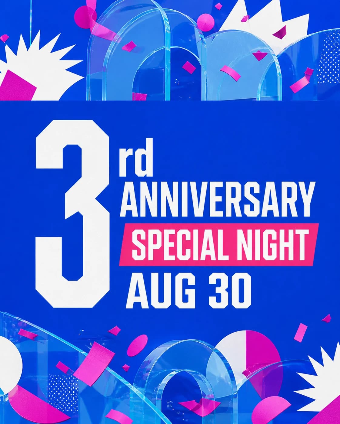 青とシアンとマゼンタを基調にしたアニバーサリーイベントポスターのNightPic作例