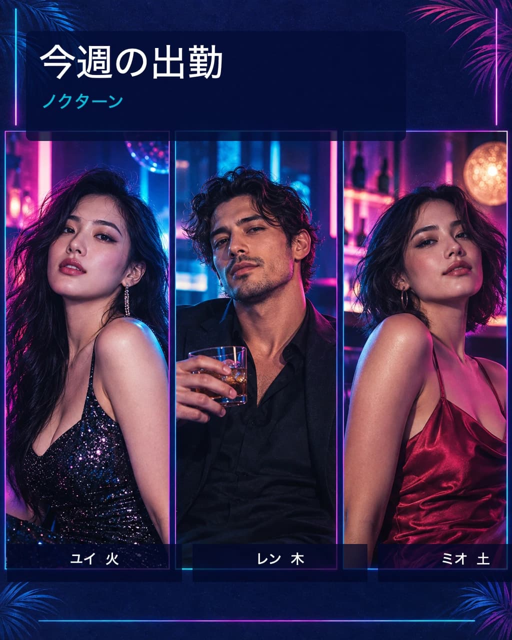 ネオン出勤スケジュールのNightPicテンプレート作例